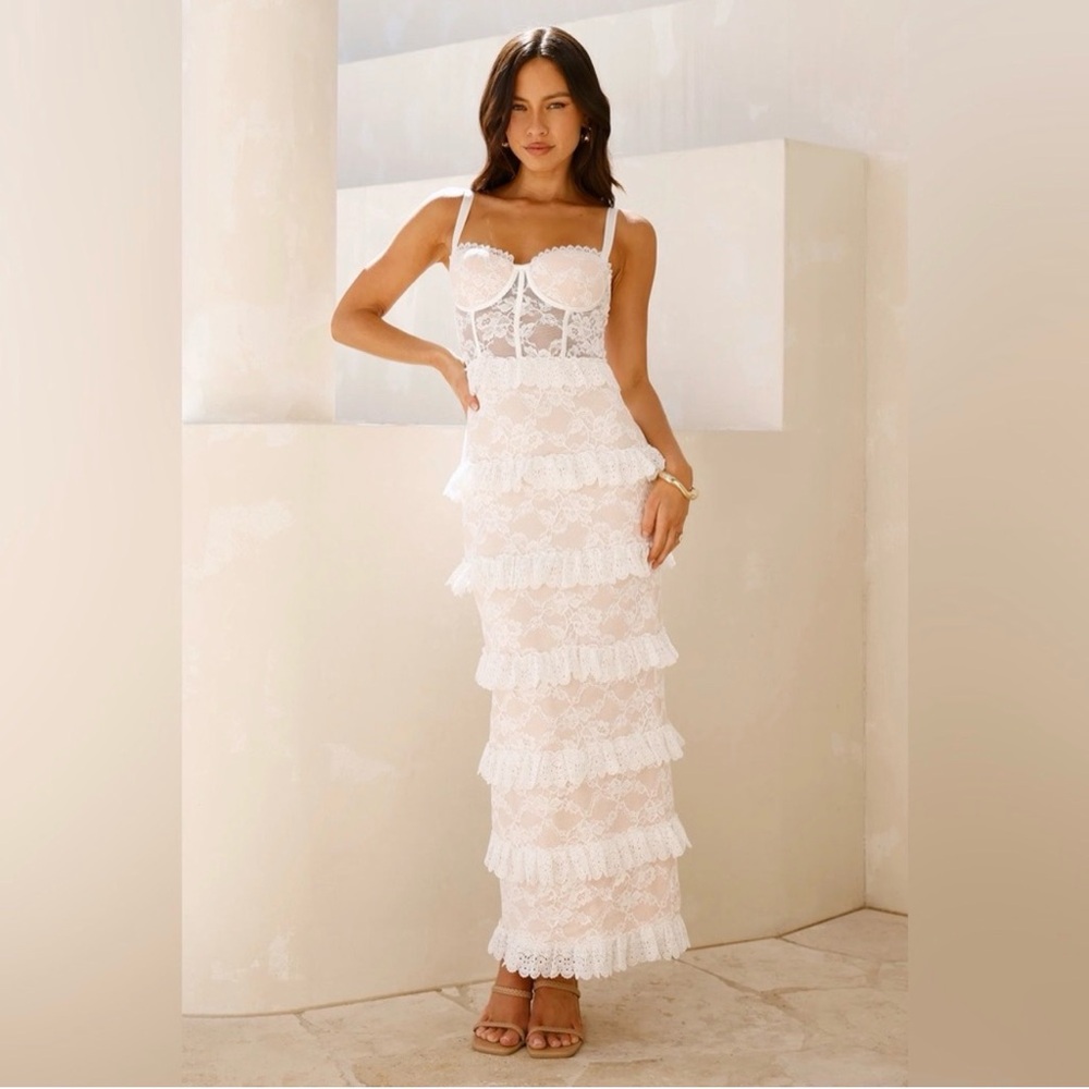 Hello Molly Luxe Mystique Lace Tiered Maxi Dress with Corset Bodice - Picture 1 of 7